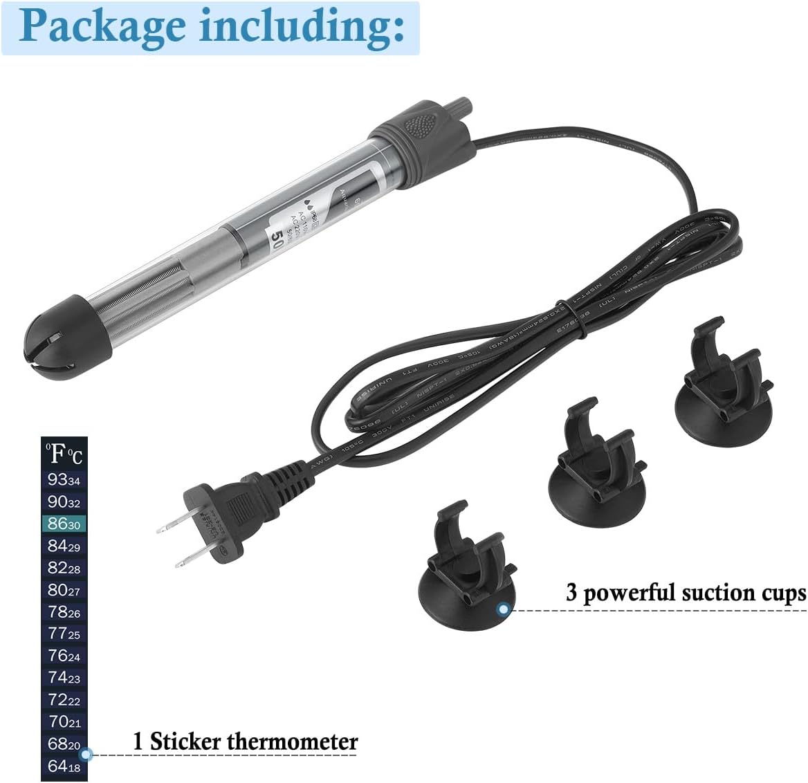 Side profile of 50W aquarium thermostat heater