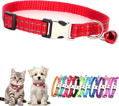 YOUALSO Reflective Puppy Collar front view showing vibrant red nylon and shiny metal buckle