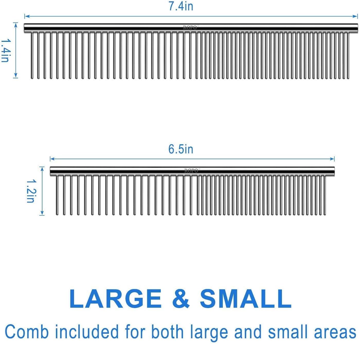 Close up view of the dual tension stainless steel teeth on the premium pet comb tool.