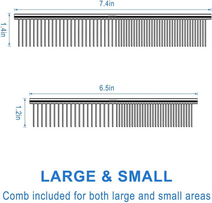 Close up view of the dual tension stainless steel teeth on the premium pet comb tool.