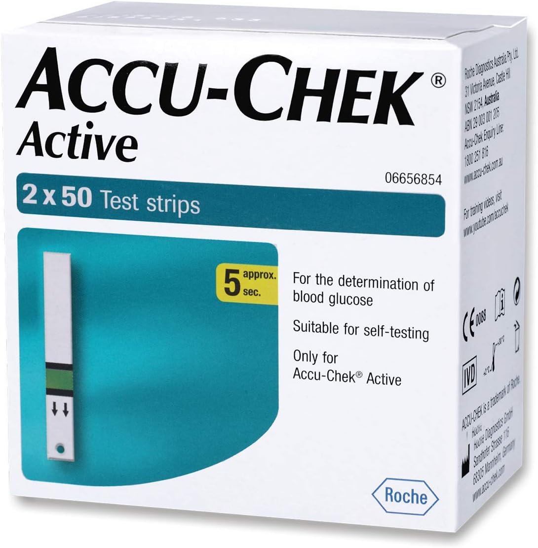 Accu-Chek Active blood glucose test strips box front view for diabetes monitoring