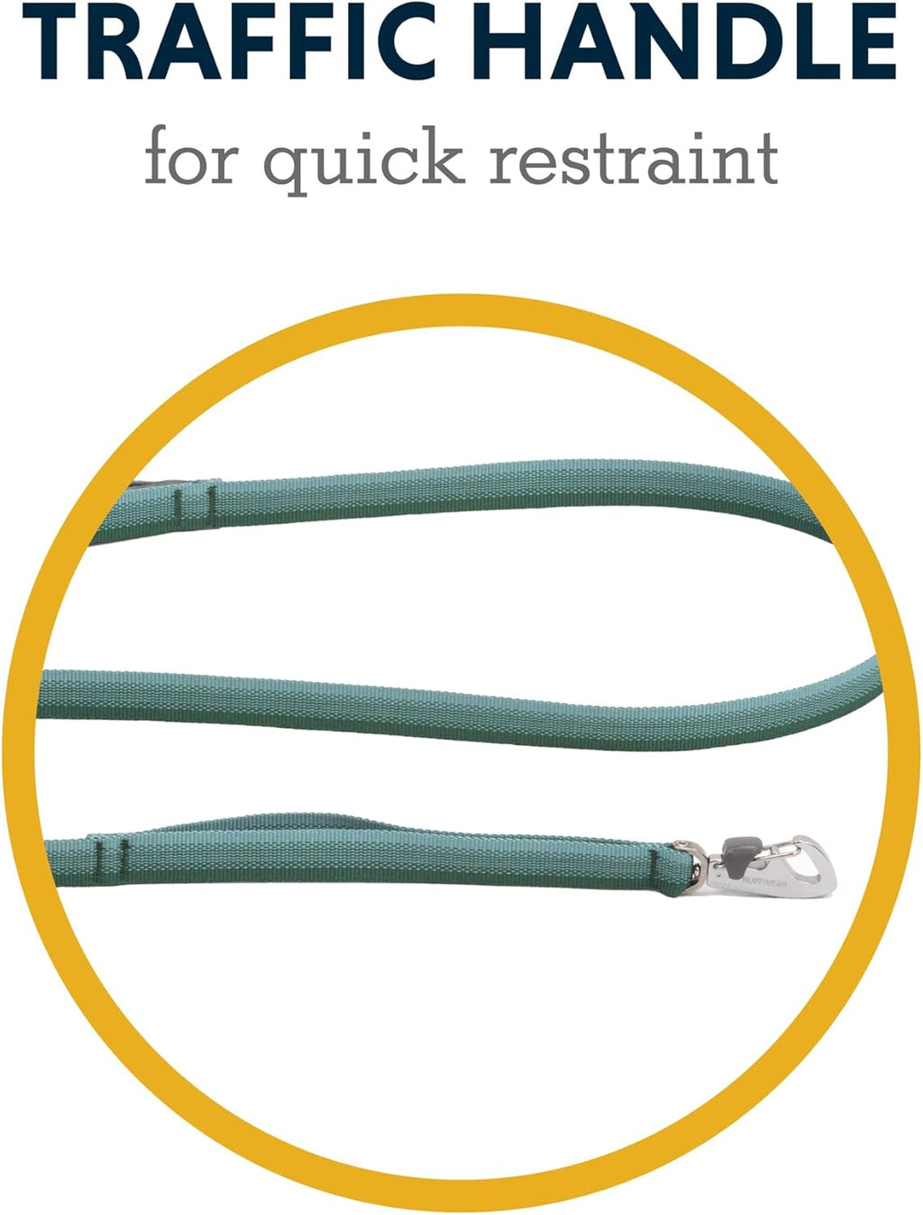 Durable green Tubelok webbing on Ruffwear pet leash side profile