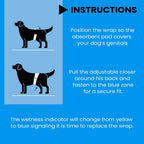 Leak proof disposable male dog wrap laid flat showing white and blue stripe design