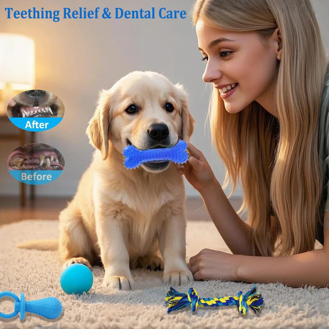 Close up of soft rubber dental toys for small dogs