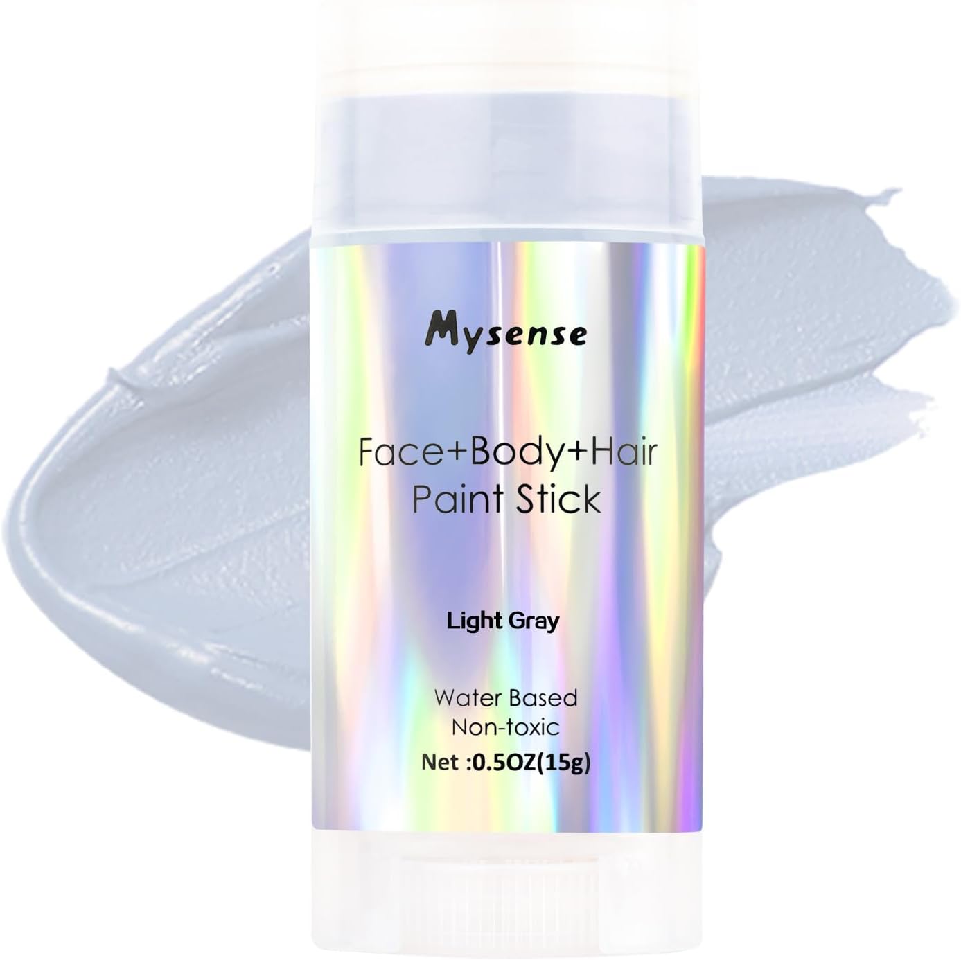 Mysense Light Gray Face Body Hair Paint Stick front view showcasing the holographic label design.