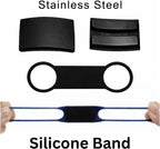 Lifestyle view of the jingle free black metal pet tag safely fitted onto a standard nylon dog collar