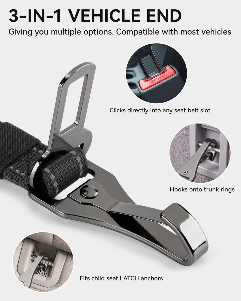 Joytale 3-in-1 Bungee Dog Seat Belt for Car, Safe & Distraction-Free Travel with Reinforced Swivel Carabiner, Shock Absorbing & Tangle-Free Nylon Tether for Medium Large Dogs, Black - Image 9