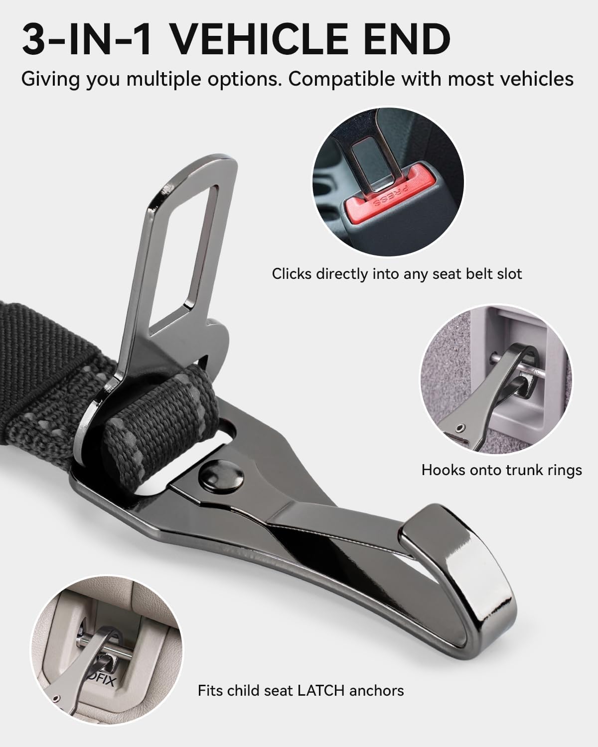 Joytale 3-in-1 Bungee Dog Seat Belt for Car, Safe & Distraction-Free Travel with Reinforced Swivel Carabiner, Shock Absorbing & Tangle-Free Nylon Tether for Medium Large Dogs, Black - Image 9