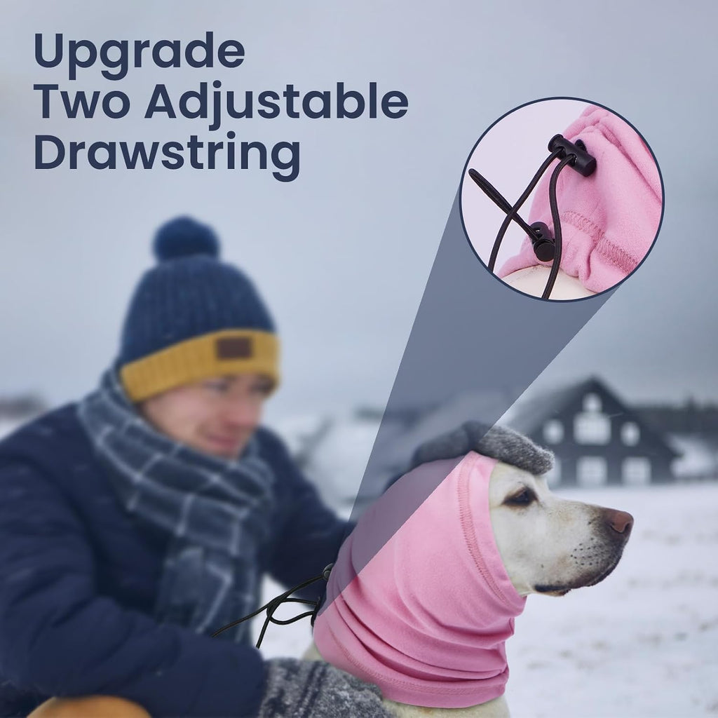 Large pink pet snood for long ears protection during mealtime