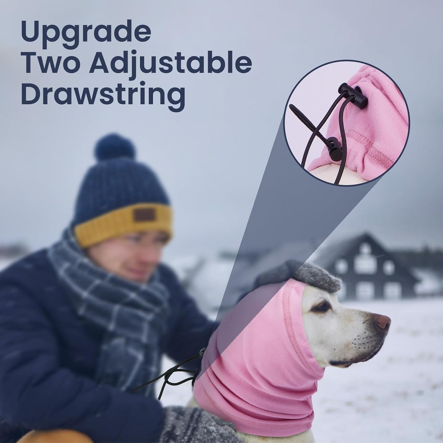 Large pink pet snood for long ears protection during mealtime