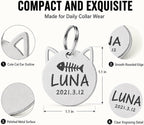 Customized round hollowed out metal collar pendant for small dogs displayed on a kitten neck.