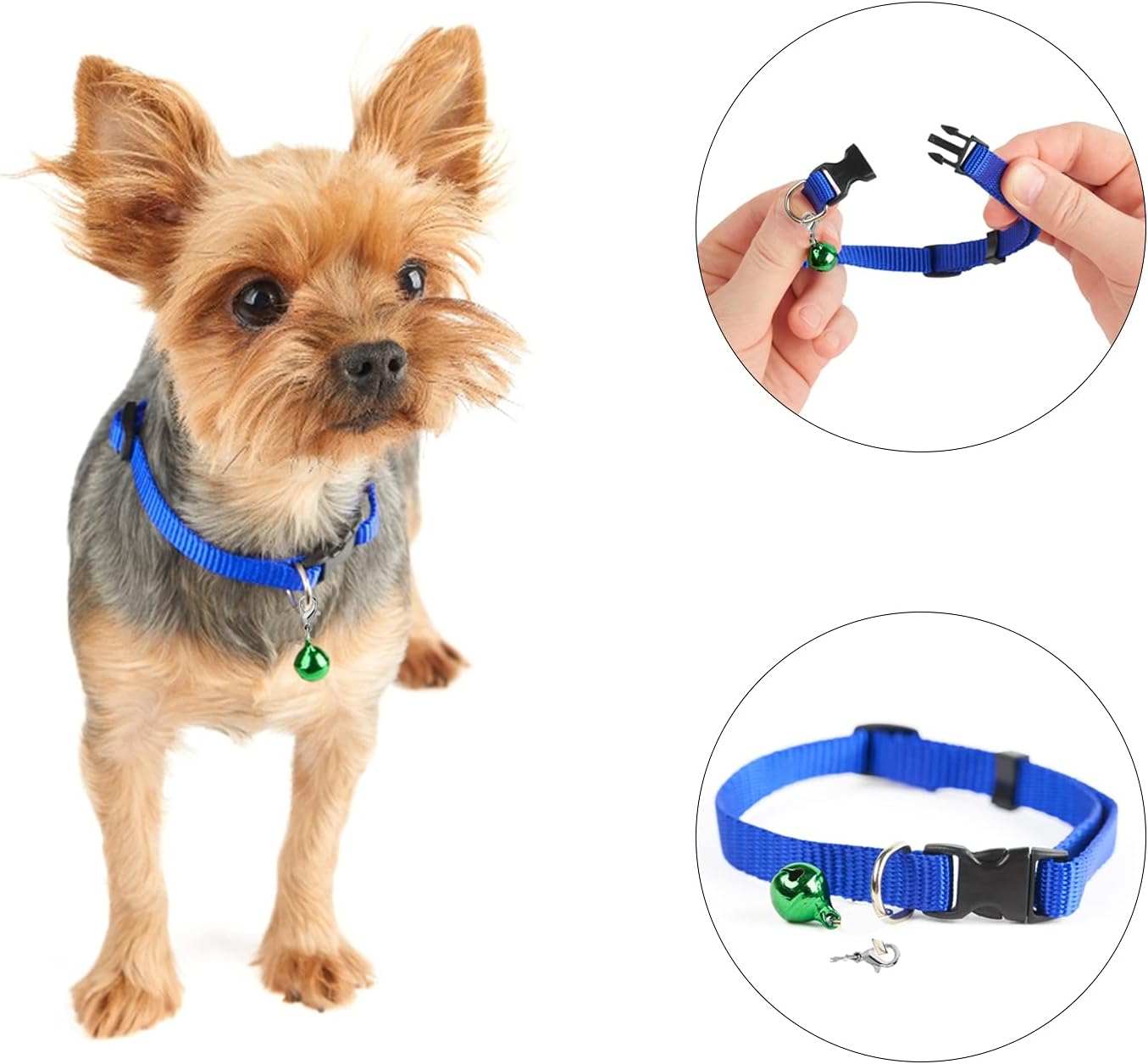 Ten different colors of small pet bells for collars