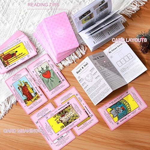 Full 78 card set of Myripoly pink tarot deck spread out