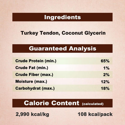 Human grade turkey tendon dog treat packaging detail