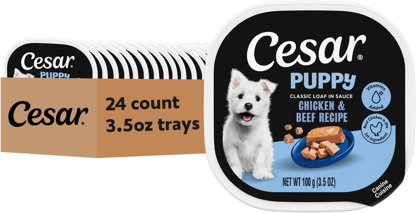 Cesar Puppy Classic Loaf in Sauce and Filets in Gravy Wet Dog Food Variety Pack, Chicken & Beef and Chicken Recipes, 3.5 oz. Easy Peel Trays, Dog Food Toppers, 12 Count (Pack of 2) - Image 10