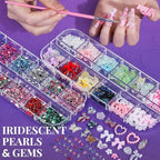 Six boxes of assorted 3D nail charms and gems