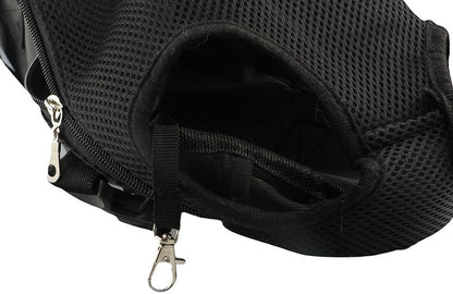 Side angle of the small black soft sided travel carrier for cats and puppies.