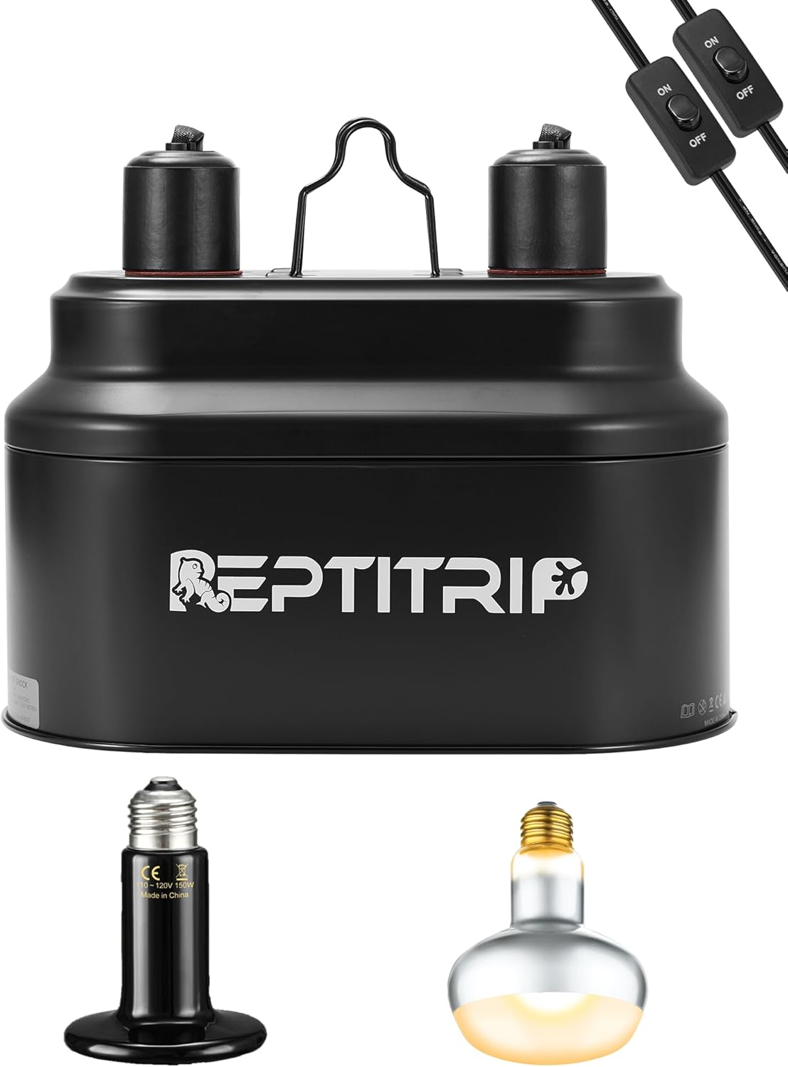 REPTITRIP Dual Reptile Light Fixture with 100W Full Spectrum UVA UVB Light Bulb & 100W Nighttime Ceramic Heat Emitter, 2 Independent Switches, Reptile UVA UVB Heat Combo Pack - Image 12
