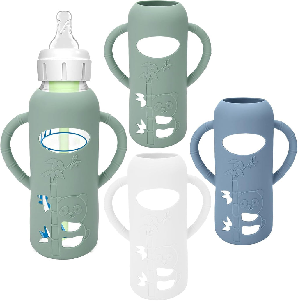 BUSOHA silicone sleeves for Dr Browns glass baby bottles front view drop protection covers