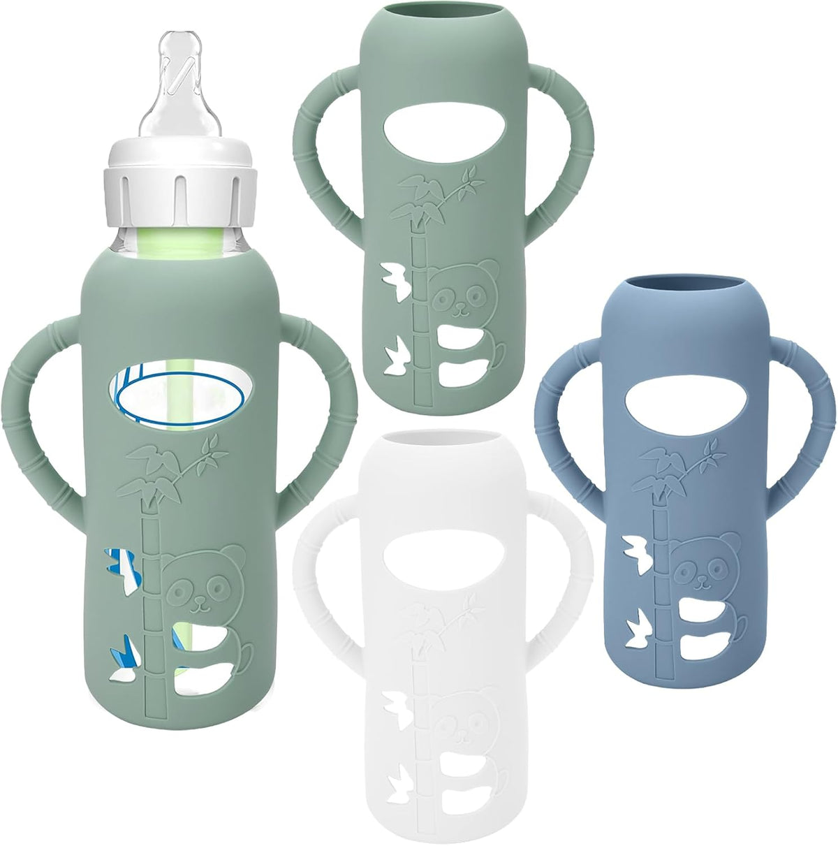BUSOHA silicone sleeves for Dr Browns glass baby bottles front view drop protection covers