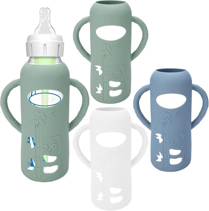 BUSOHA silicone sleeves for Dr Browns glass baby bottles front view drop protection covers