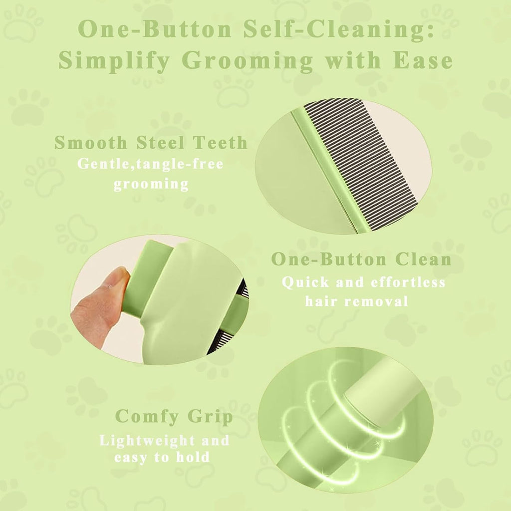 TerraKin pet grooming tool showing one-click self-cleaning feature