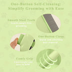 TerraKin pet grooming tool showing one-click self-cleaning feature