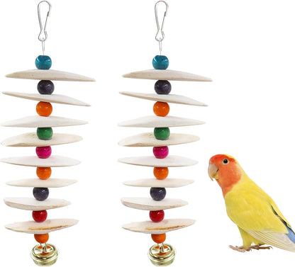 Installed bird cage accessories promoting natural foraging and pecking.