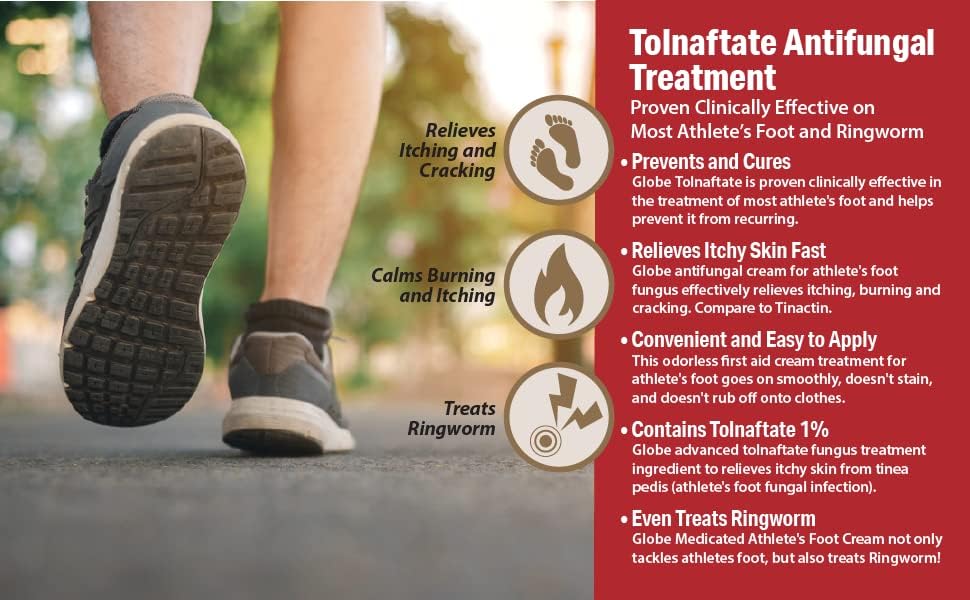 Back label of Globe Tolnaftate cream showing drug facts and 1 percent active ingredient.