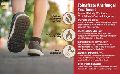 Back label of Globe Tolnaftate cream showing drug facts and 1 percent active ingredient.