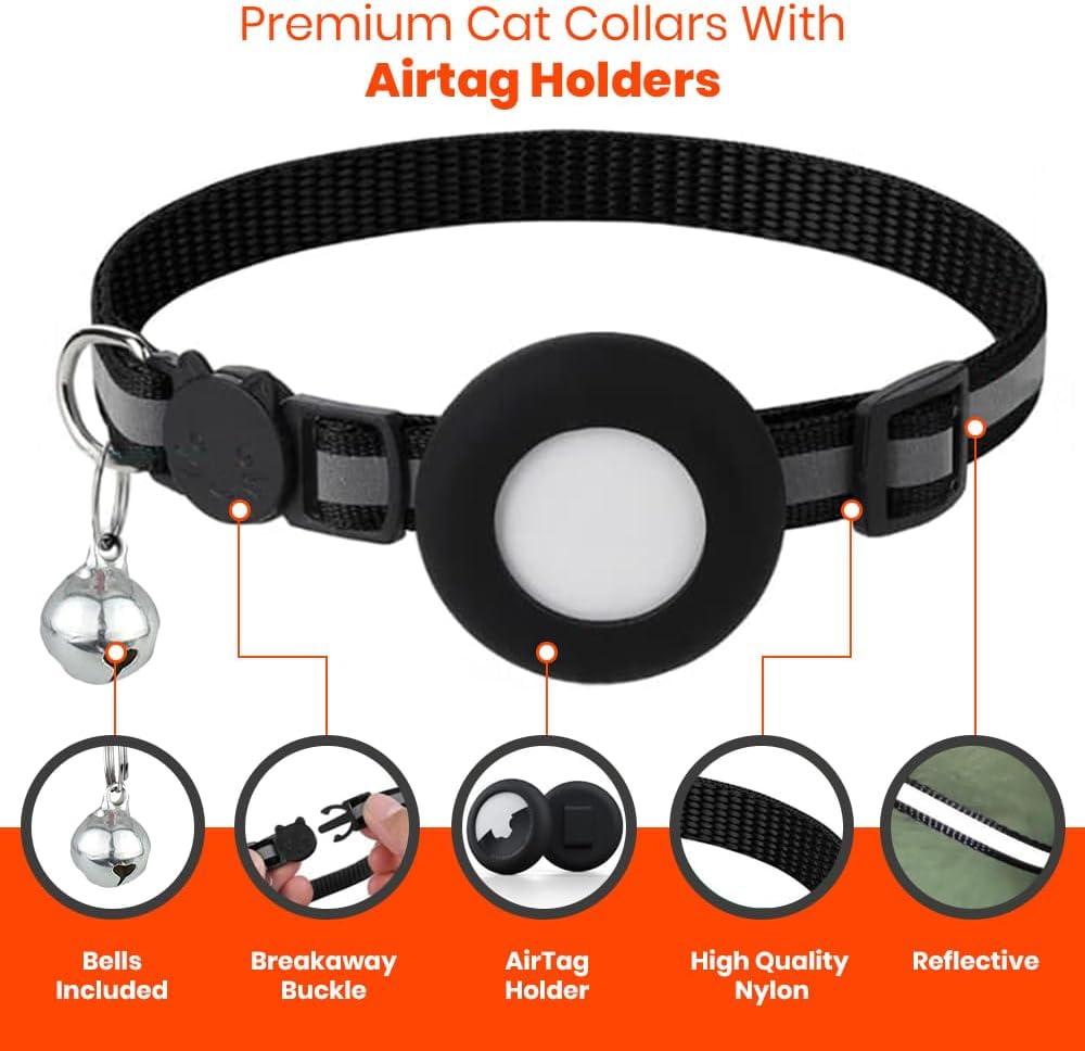 Adjustable breakaway cat collars in mixed colors showcasing reflective stripes and safety buckles