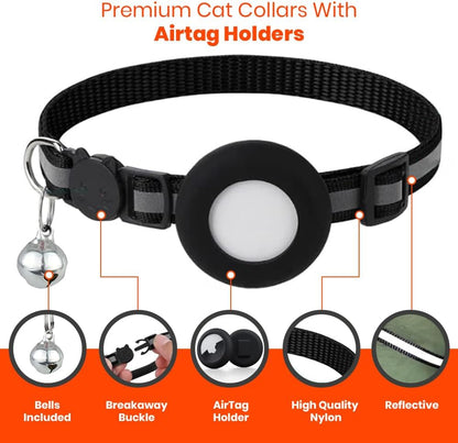 Adjustable breakaway cat collars in mixed colors showcasing reflective stripes and safety buckles