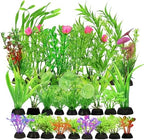 Vibrant green and pink plastic water grass decorations showing assorted heights