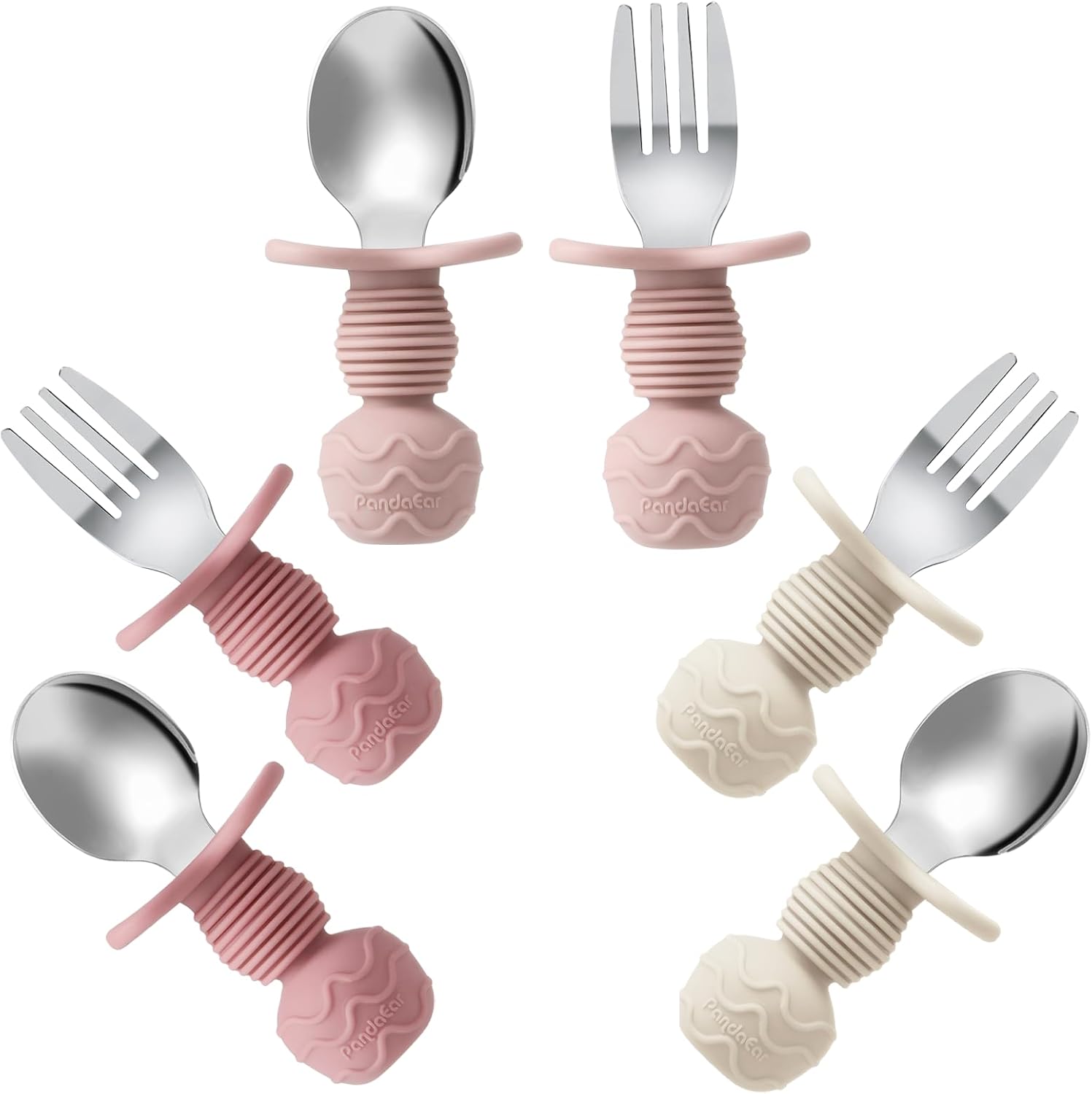 PandaEar stainless steel toddler spoon and fork set front view