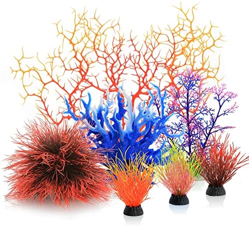 Vibrant multicolor fish tank decorations with heavy ceramic bases showcased together.