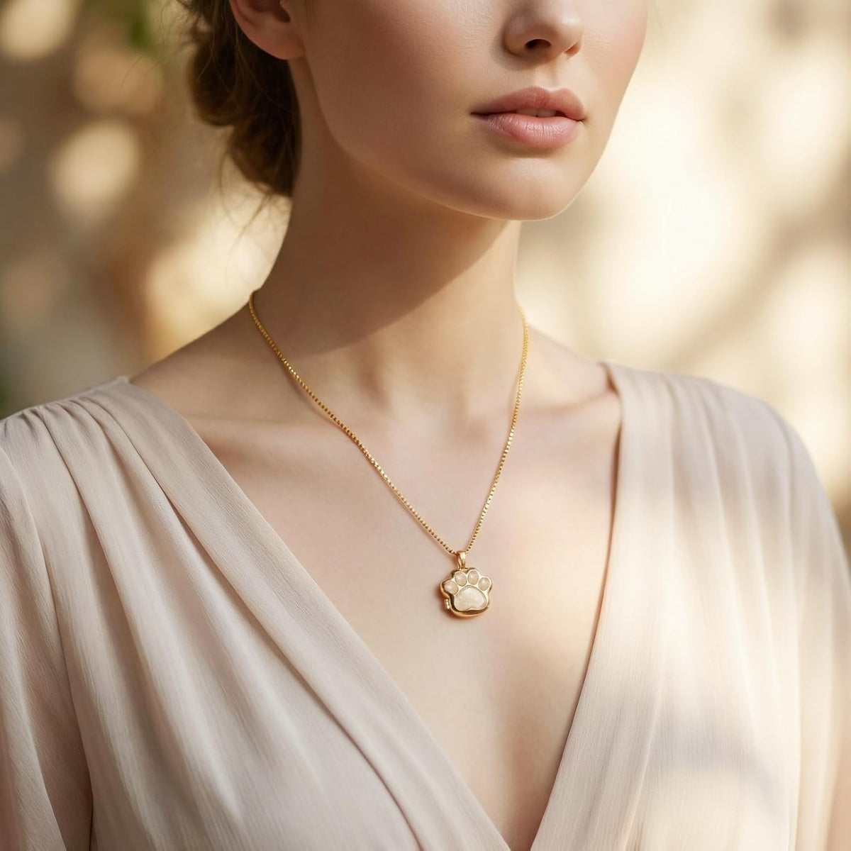 Premium gold finish dog mom memorial necklace on a delicate chain