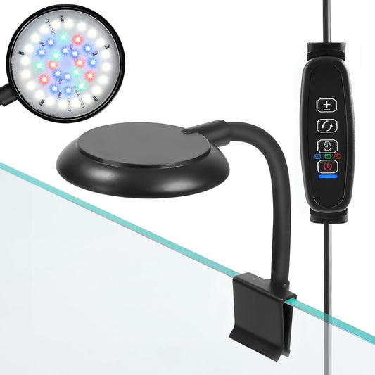 DaToo AQUANEAT Clip On Aquarium Light front view highlighting the compact matte black finish and light emitting diode layout.