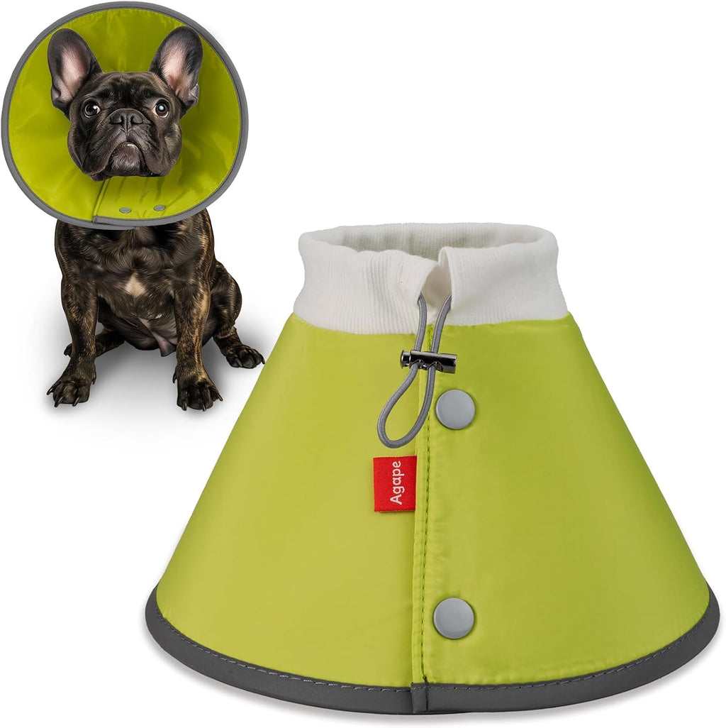 Lightweight pet recovery cone demonstrating flexible foam bounce back material
