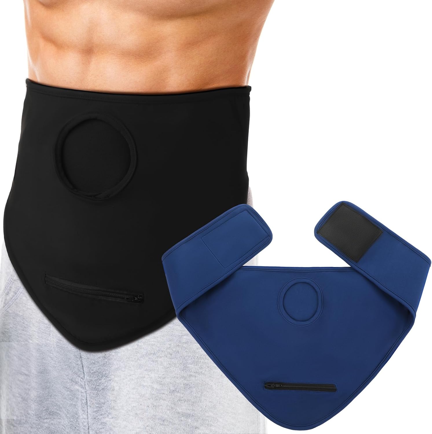 Liitrsh 2 Piece Ostomy Bag Covers front view in black and blue