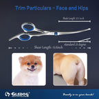 GLADOG dog thinning scissors showing the serrated blending blade for thick pet fur
