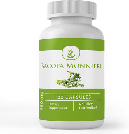 Pure Original Ingredients Bacopa Monnieri 100 capsules front view bottle showing pure Brahmi supplement