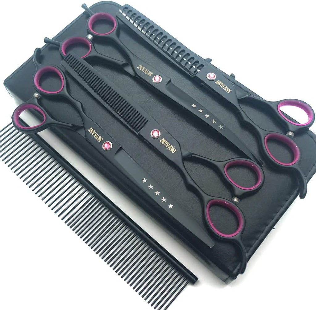 7.0 inches Professional Dog Grooming Scissors Set Straight & thinning & Curved & chunkers & comb 5pcs in 1 Set for left-handed & right handed - Image 9