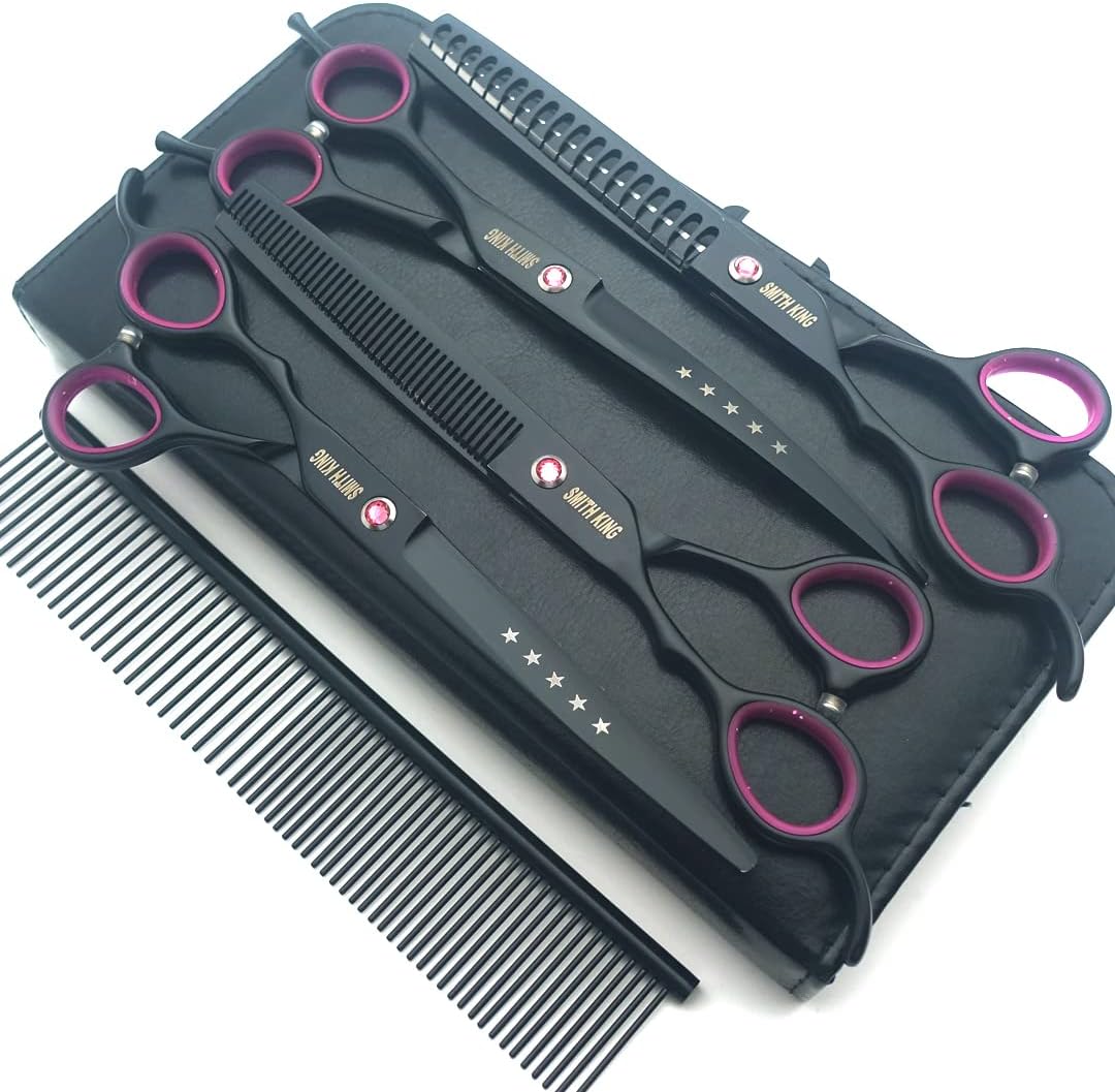 7.0 inches Professional Dog Grooming Scissors Set Straight & thinning & Curved & chunkers & comb 5pcs in 1 Set for left-handed & right handed - Image 9