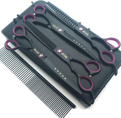 7.0 inches Professional Dog Grooming Scissors Set Straight & thinning & Curved & chunkers & comb 5pcs in 1 Set for left-handed & right handed - Image 9