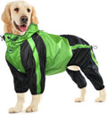 OUOBOB waterproof dog raincoat front view of large dog wearing green poncho.