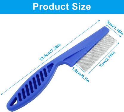 Fine tooth metal pet lice comb close up highlighting the stainless steel teeth.