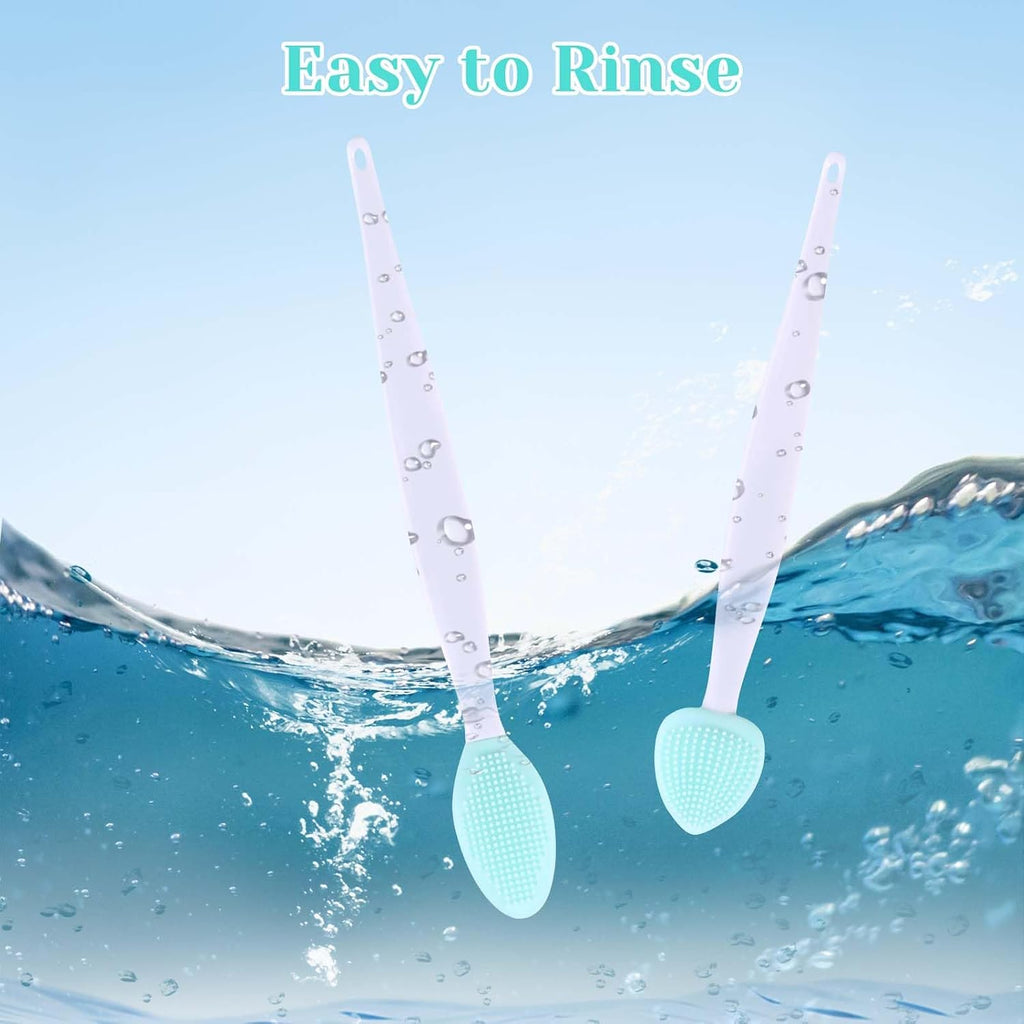 JJUNW pink and white pet acne treatment brushes displayed side by side to show size dimensions