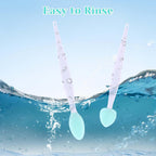 JJUNW pink and white pet acne treatment brushes displayed side by side to show size dimensions