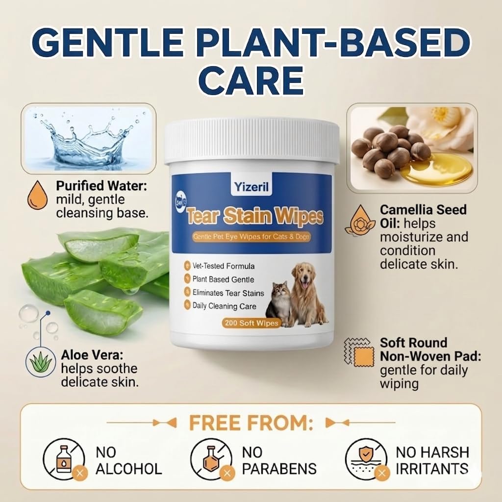Natural aloe vera infused pet grooming wipes for clearing dog eye discharge