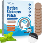 369 Life motion sickness patches front view of package containing ten count herbal travel relief stickers.